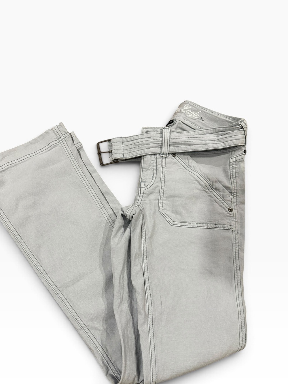 American Eagle Outfitters Light Gray Wide Leg Jeans with Belt